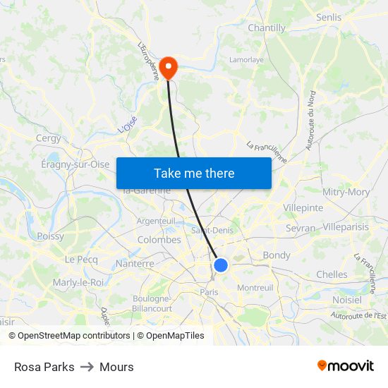 Rosa Parks to Mours map