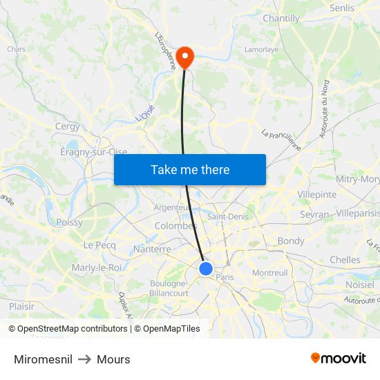 Miromesnil to Mours map
