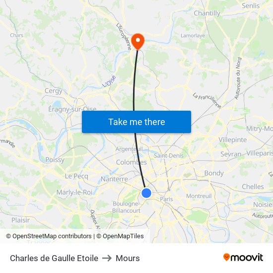 Charles de Gaulle Etoile to Mours map
