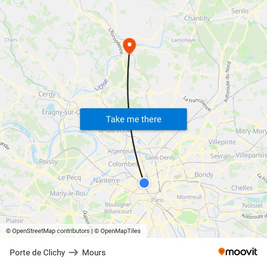 Porte de Clichy to Mours map