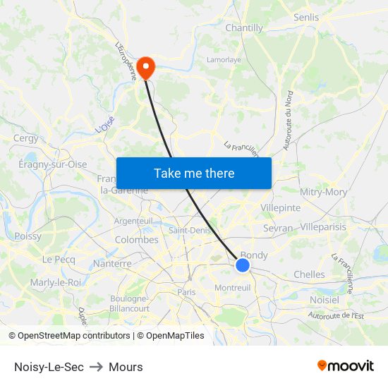 Noisy-Le-Sec to Mours map