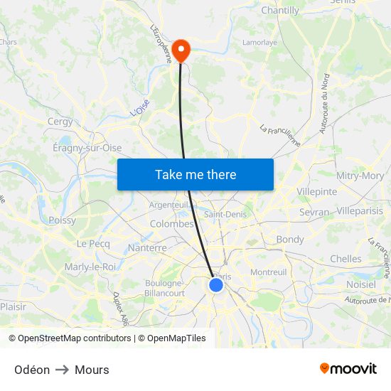 Odéon to Mours map