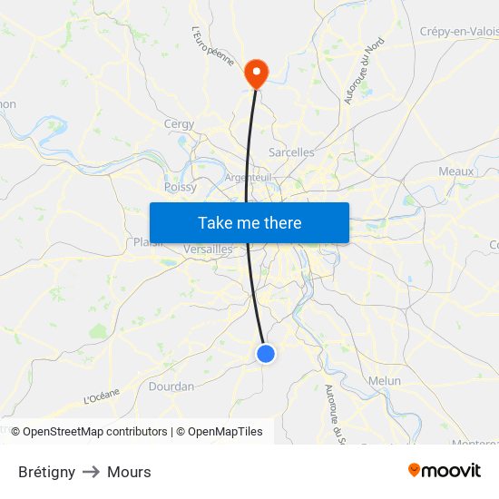 Brétigny to Mours map