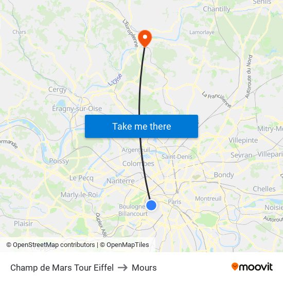 Champ de Mars Tour Eiffel to Mours map
