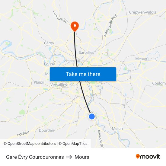 Gare Évry Courcouronnes to Mours map