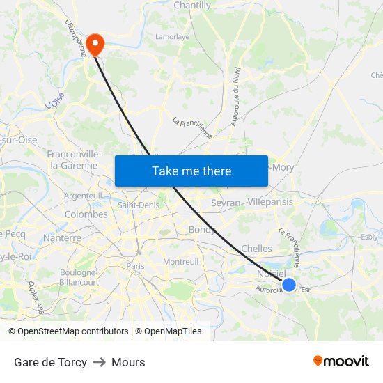Gare de Torcy to Mours map