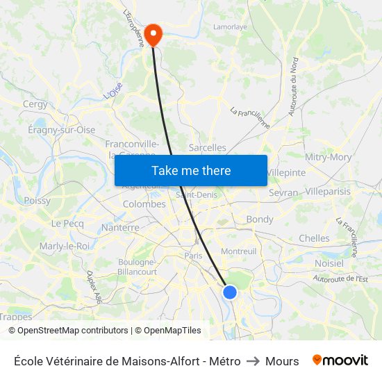 École Vétérinaire de Maisons-Alfort - Métro to Mours map