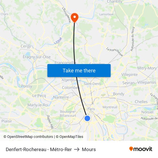 Denfert-Rochereau - Métro-Rer to Mours map