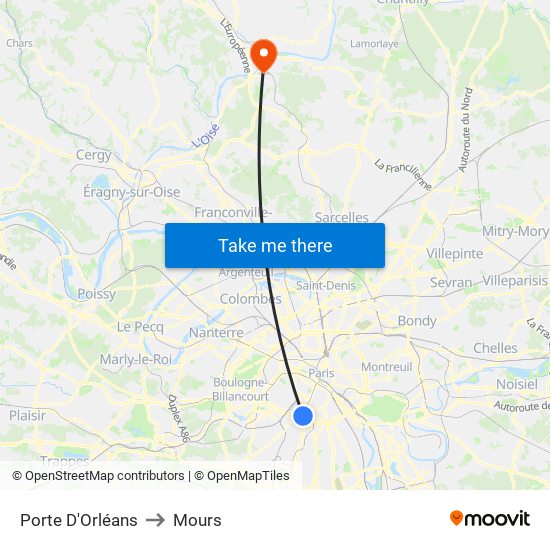 Porte D'Orléans to Mours map