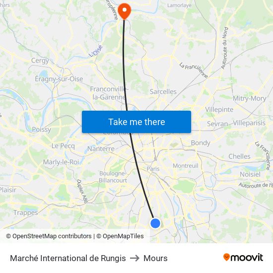 Marché International de Rungis to Mours map