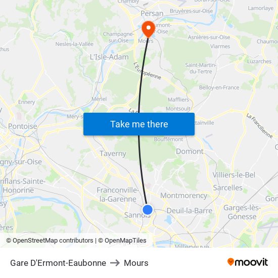 Gare D'Ermont-Eaubonne to Mours map