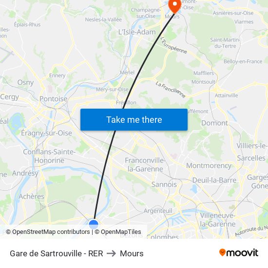 Gare de Sartrouville - RER to Mours map