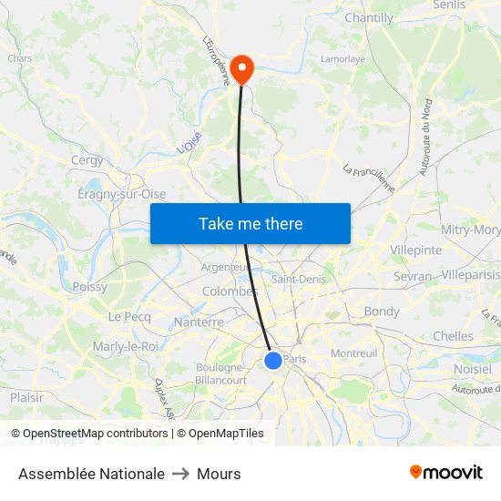 Assemblée Nationale to Mours map