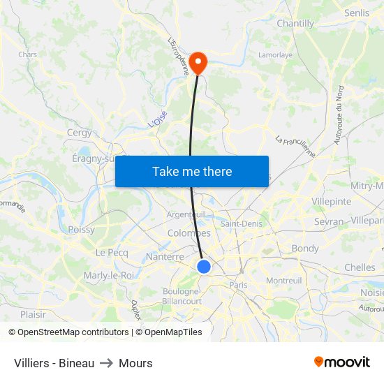 Villiers - Bineau to Mours map