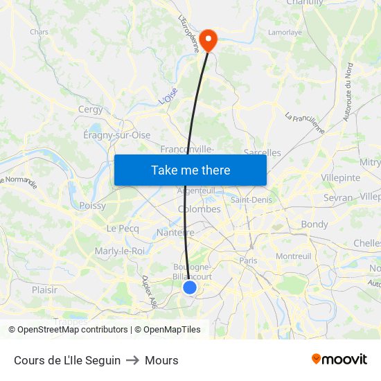 Cours de L'Ile Seguin to Mours map