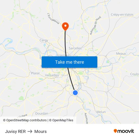 Juvisy RER to Mours map