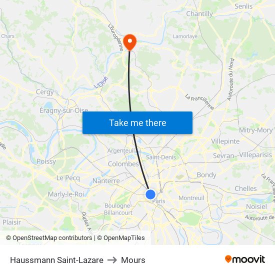 Haussmann Saint-Lazare to Mours map