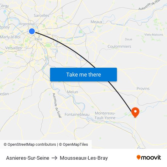 Asnieres-Sur-Seine to Mousseaux-Les-Bray map