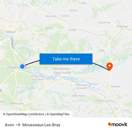 Avon to Mousseaux-Les-Bray map