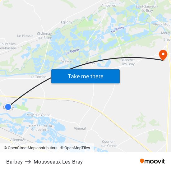 Barbey to Mousseaux-Les-Bray map