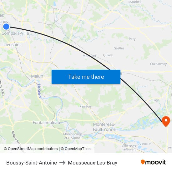 Boussy-Saint-Antoine to Mousseaux-Les-Bray map