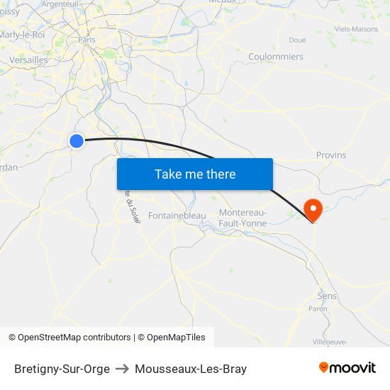 Bretigny-Sur-Orge to Mousseaux-Les-Bray map