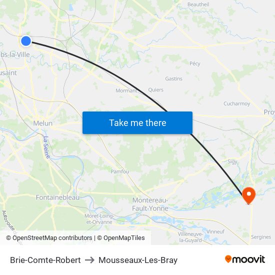 Brie-Comte-Robert to Mousseaux-Les-Bray map