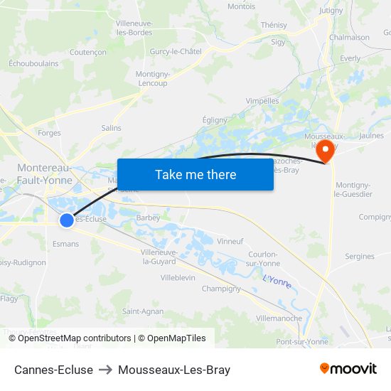 Cannes-Ecluse to Mousseaux-Les-Bray map