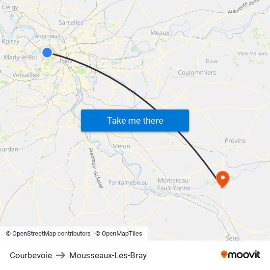 Courbevoie to Mousseaux-Les-Bray map