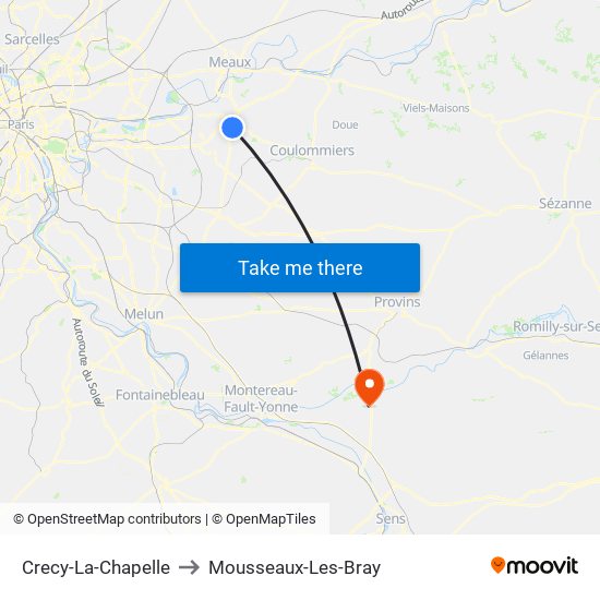 Crecy-La-Chapelle to Mousseaux-Les-Bray map
