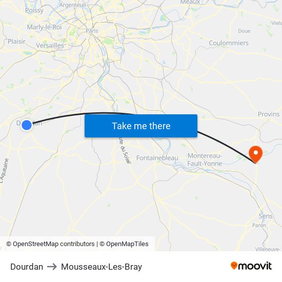 Dourdan to Mousseaux-Les-Bray map