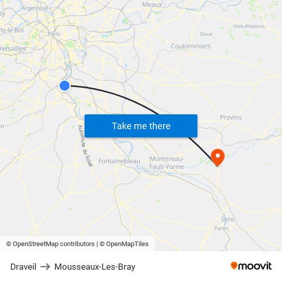 Draveil to Mousseaux-Les-Bray map