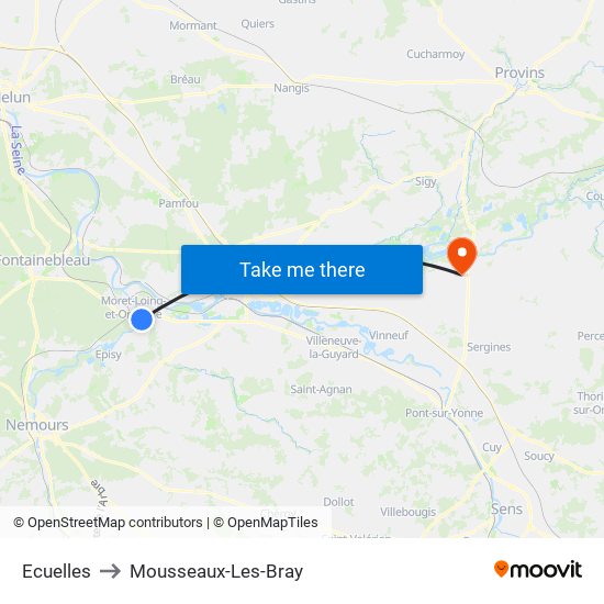 Ecuelles to Mousseaux-Les-Bray map