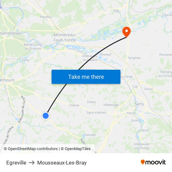 Egreville to Mousseaux-Les-Bray map