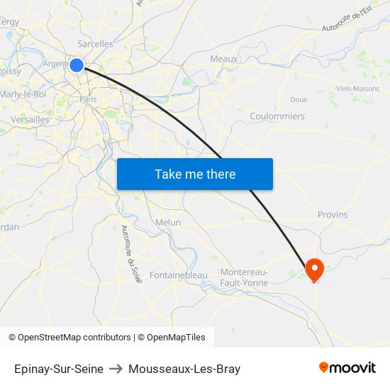 Epinay-Sur-Seine to Mousseaux-Les-Bray map