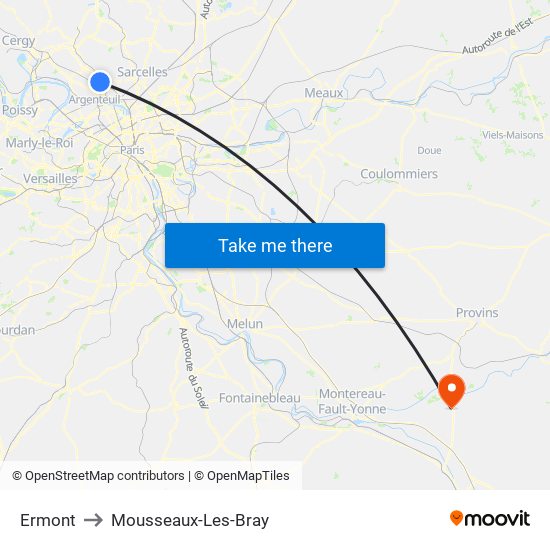 Ermont to Mousseaux-Les-Bray map