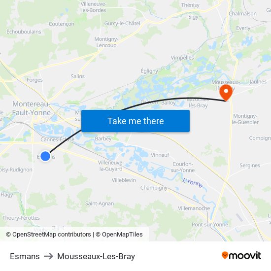 Esmans to Mousseaux-Les-Bray map