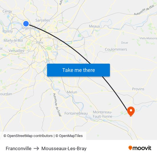 Franconville to Mousseaux-Les-Bray map