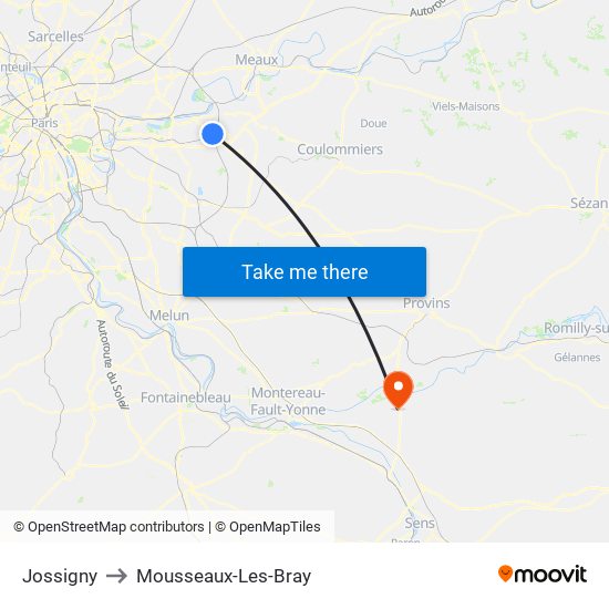 Jossigny to Mousseaux-Les-Bray map