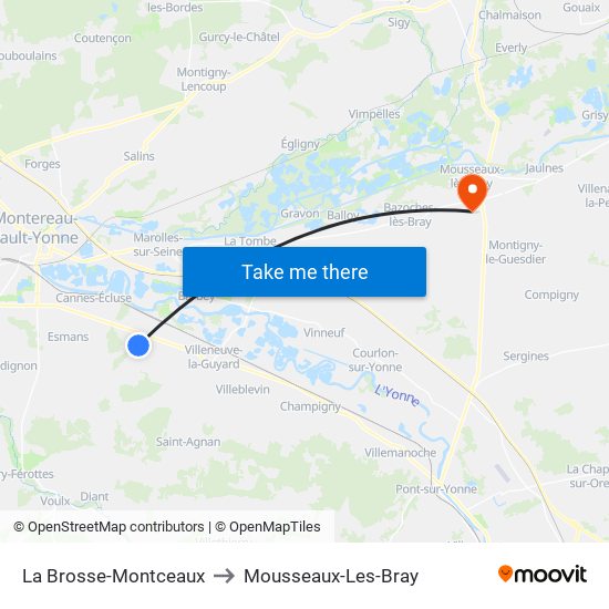 La Brosse-Montceaux to Mousseaux-Les-Bray map