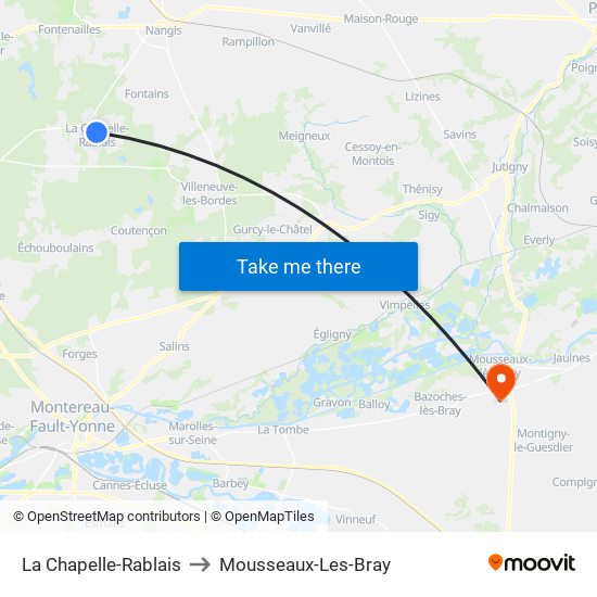 La Chapelle-Rablais to Mousseaux-Les-Bray map