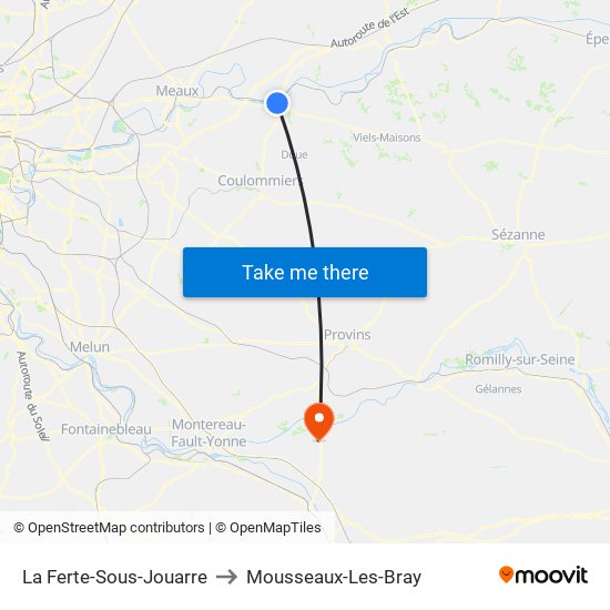 La Ferte-Sous-Jouarre to Mousseaux-Les-Bray map