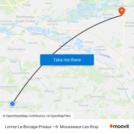 Lorrez-Le-Bocage-Preaux to Mousseaux-Les-Bray map