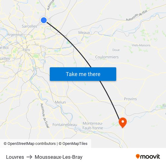 Louvres to Mousseaux-Les-Bray map