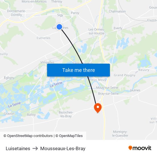 Luisetaines to Mousseaux-Les-Bray map