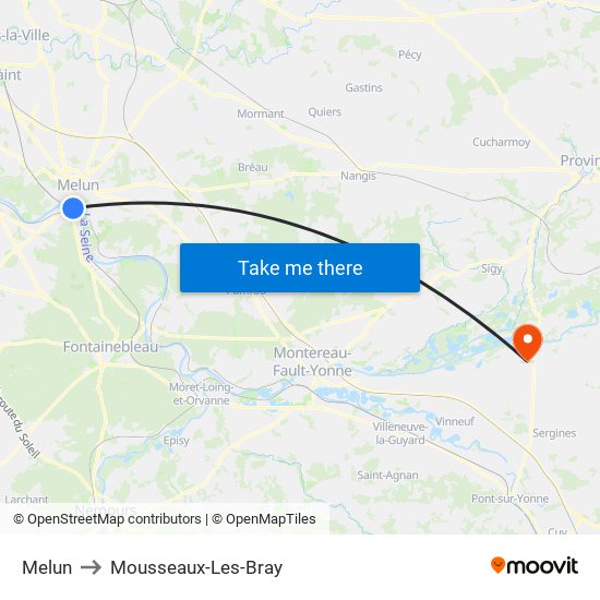 Melun to Mousseaux-Les-Bray map