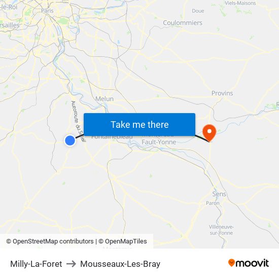 Milly-La-Foret to Mousseaux-Les-Bray map