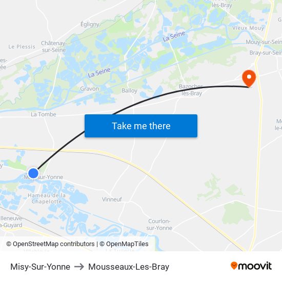 Misy-Sur-Yonne to Mousseaux-Les-Bray map