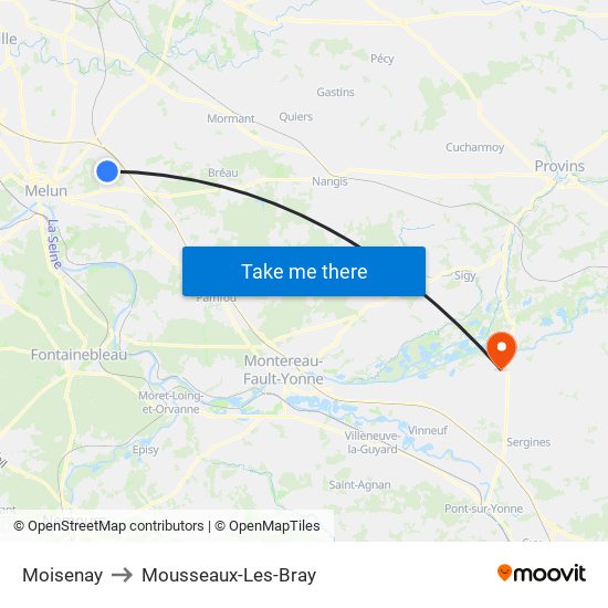 Moisenay to Mousseaux-Les-Bray map