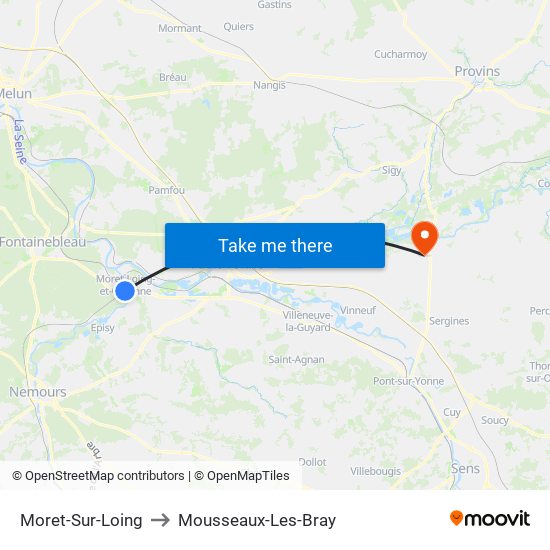 Moret-Sur-Loing to Mousseaux-Les-Bray map